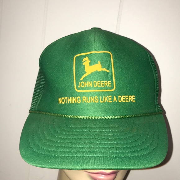 Vintage John Deere Nothing Runs Like A Deere Green Mesh Trucker Snapback Hat